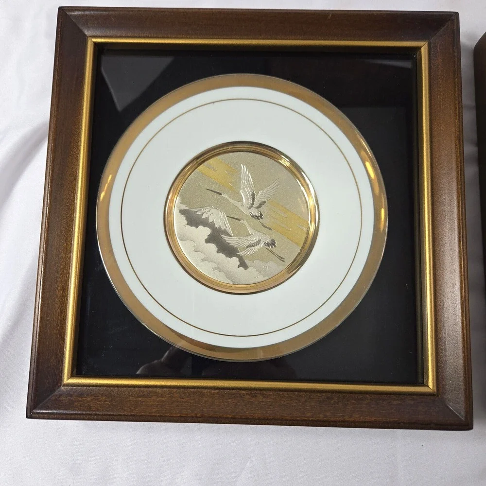 The Art of Chokin Lot of 2 Collectors Plates in Wood Shadow box display